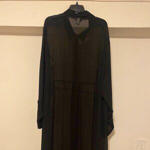Torrid Maxi Chiffon/Sheer Button-Down Tunic Shirt Dress, Black - 6X